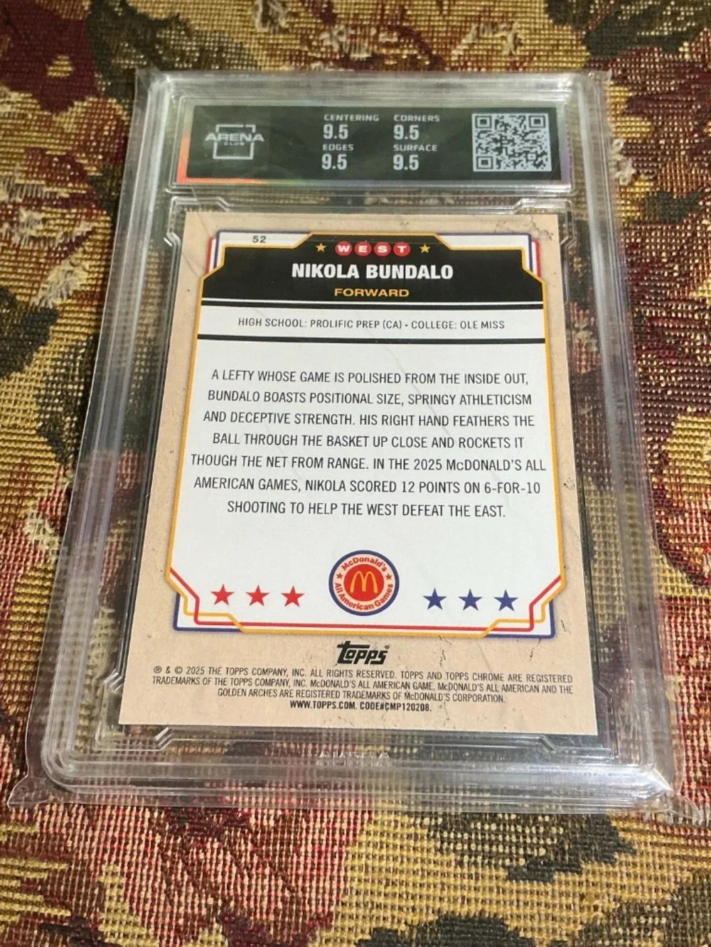 Nikola Bundalo 2025 TC McDonalds basketball AA #52 Refractor Graded Arena 9.5